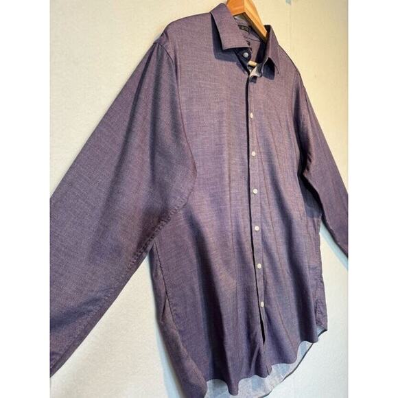 Neiman Marcus Mens Large Purple Trim Fit Button Up Shirt 17 34/35 * - Picture 3 of 13